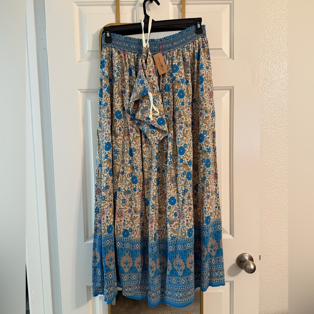NATURAL LIFE Blue Floral A-Line Maxi Skirt